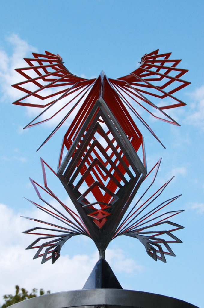 rhombohedron, monument, butterfly, commemorative, stainless, Mark, Aspinall
