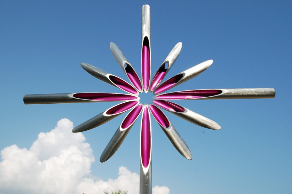 commemorative, cross, flower, stainless, steel, Mark Aspinall